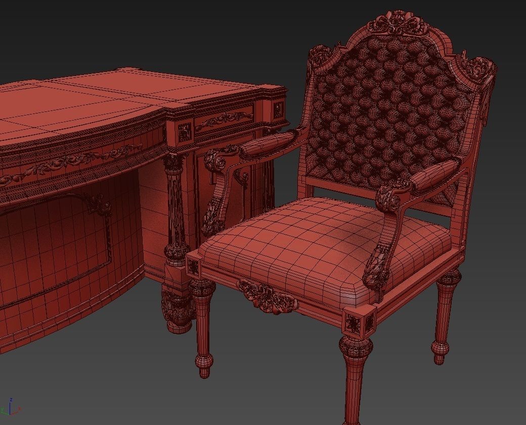 Classical Desk ArmChair 3D model_6