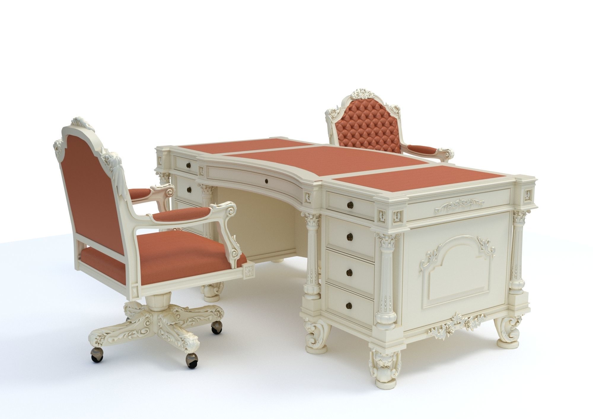 Classical Desk ArmChair 3D model_1