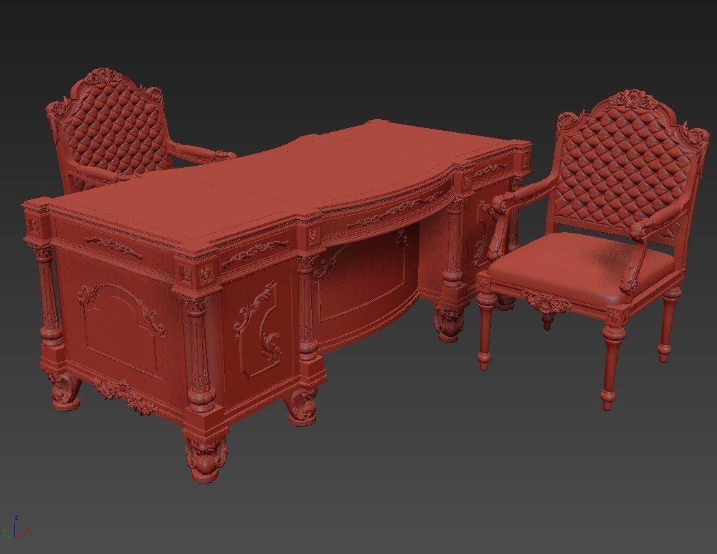 Classical Desk ArmChair 3D model_10
