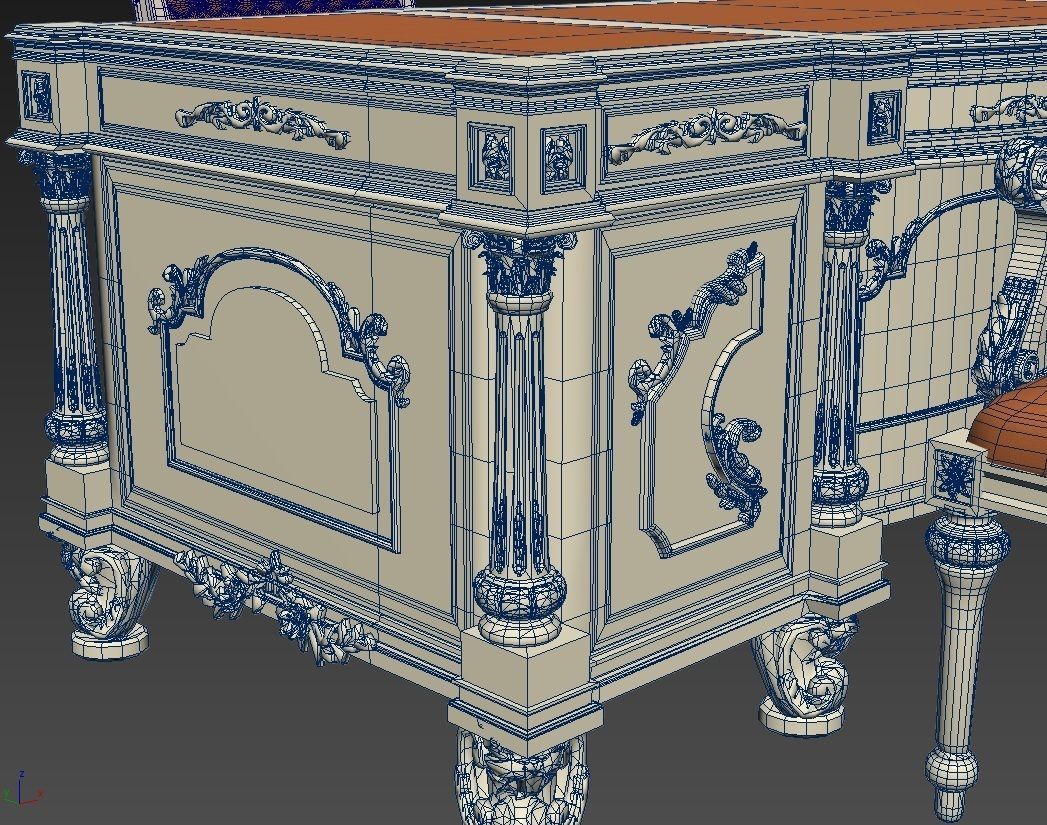 Classical Desk ArmChair 3D model_3