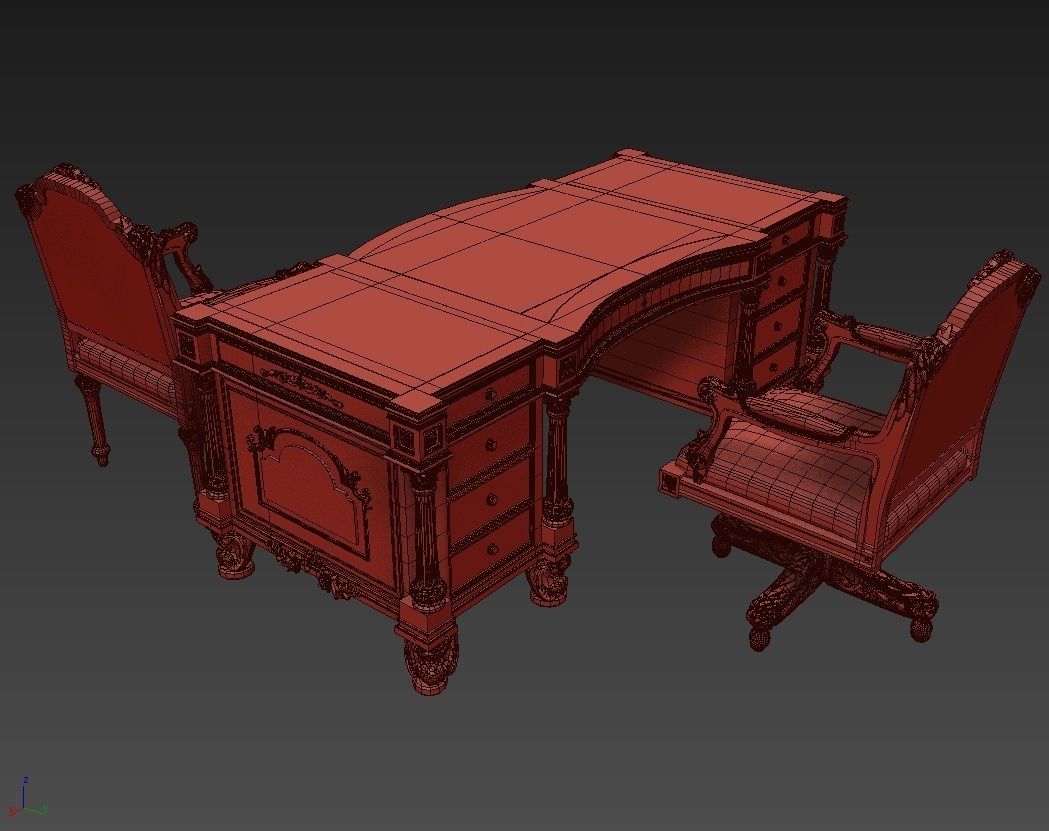 Classical Desk ArmChair 3D model_9