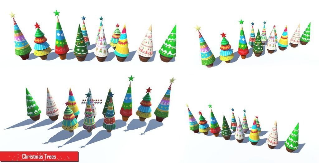 Christmas trees Low-poly 3D model_1