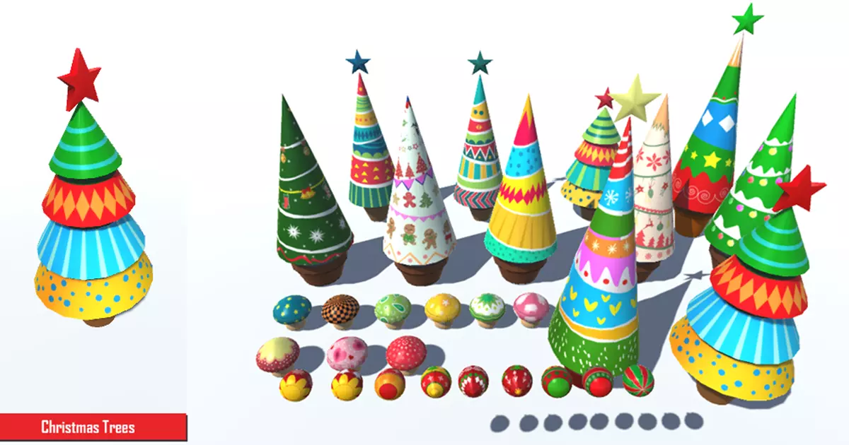 Christmas trees Low-poly 3D model_0