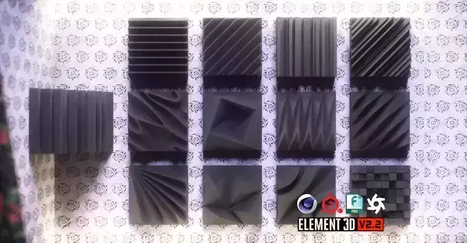 Acoustic Panels Kitbash Pack Low-poly 3D model