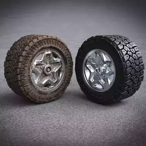 Off road tire and rim with and without dirt textures 
