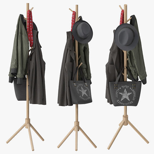 LENDRA Deluxe Wooden Coat Rack Tree 3D model