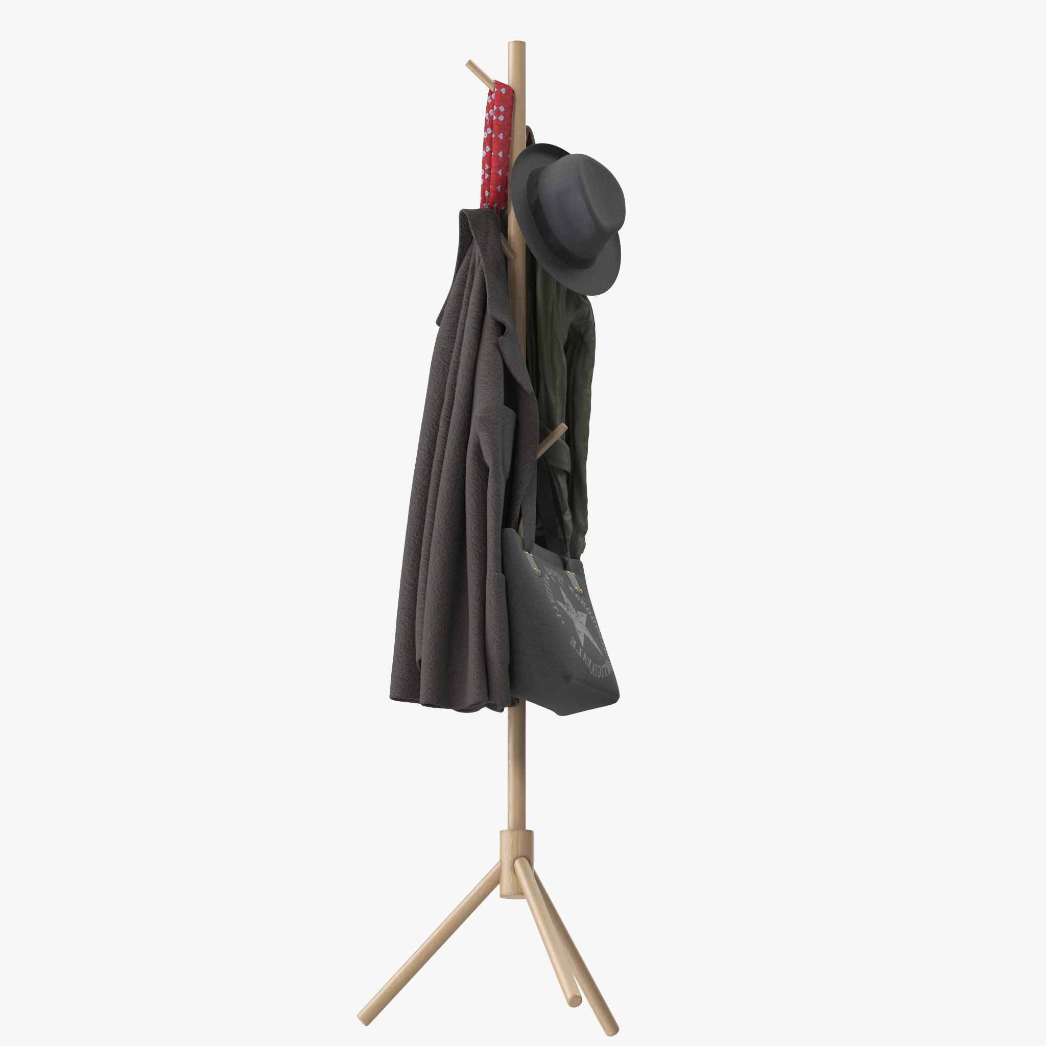 LENDRA Deluxe Wooden Coat Rack Tree 3D model_9