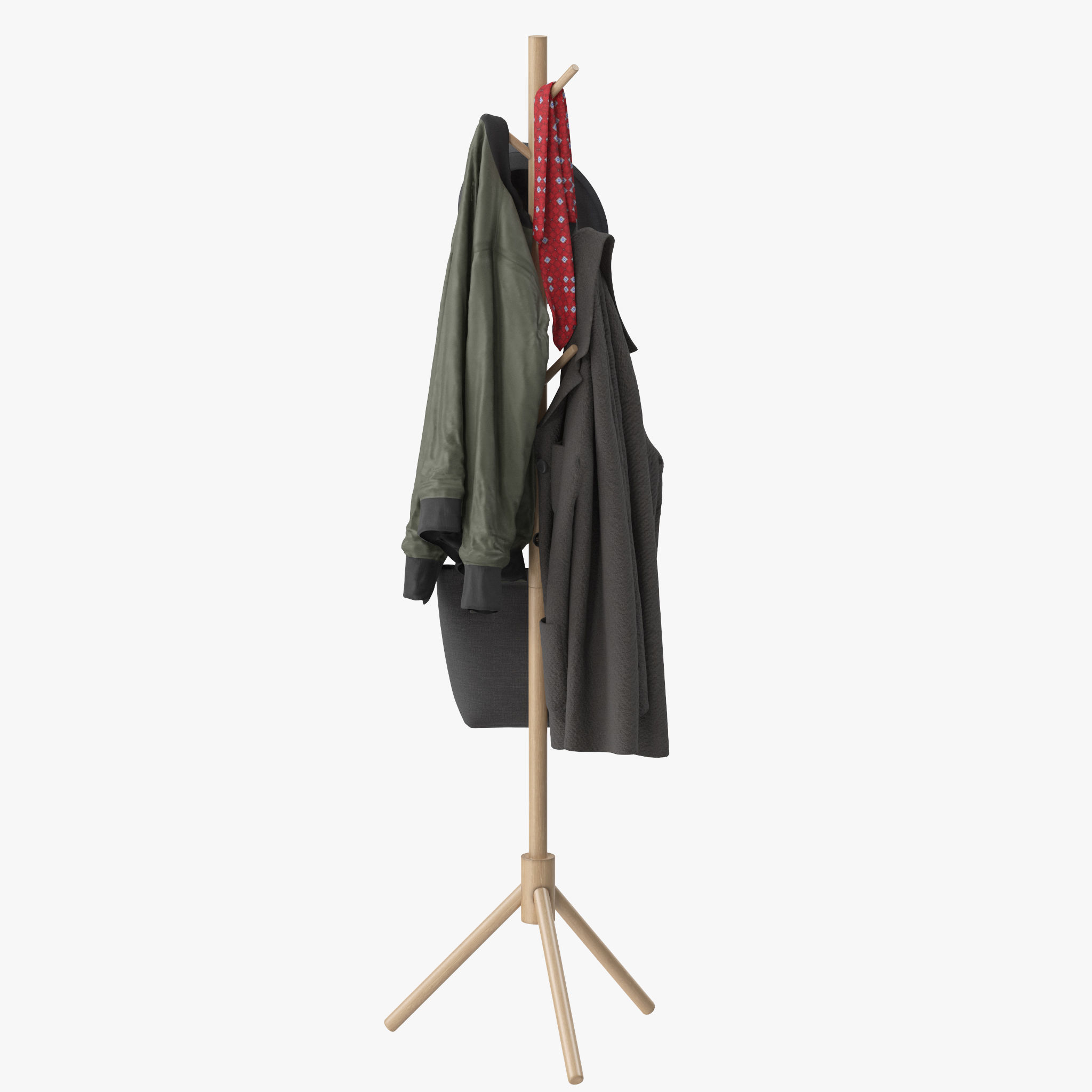 LENDRA Deluxe Wooden Coat Rack Tree 3D model_4