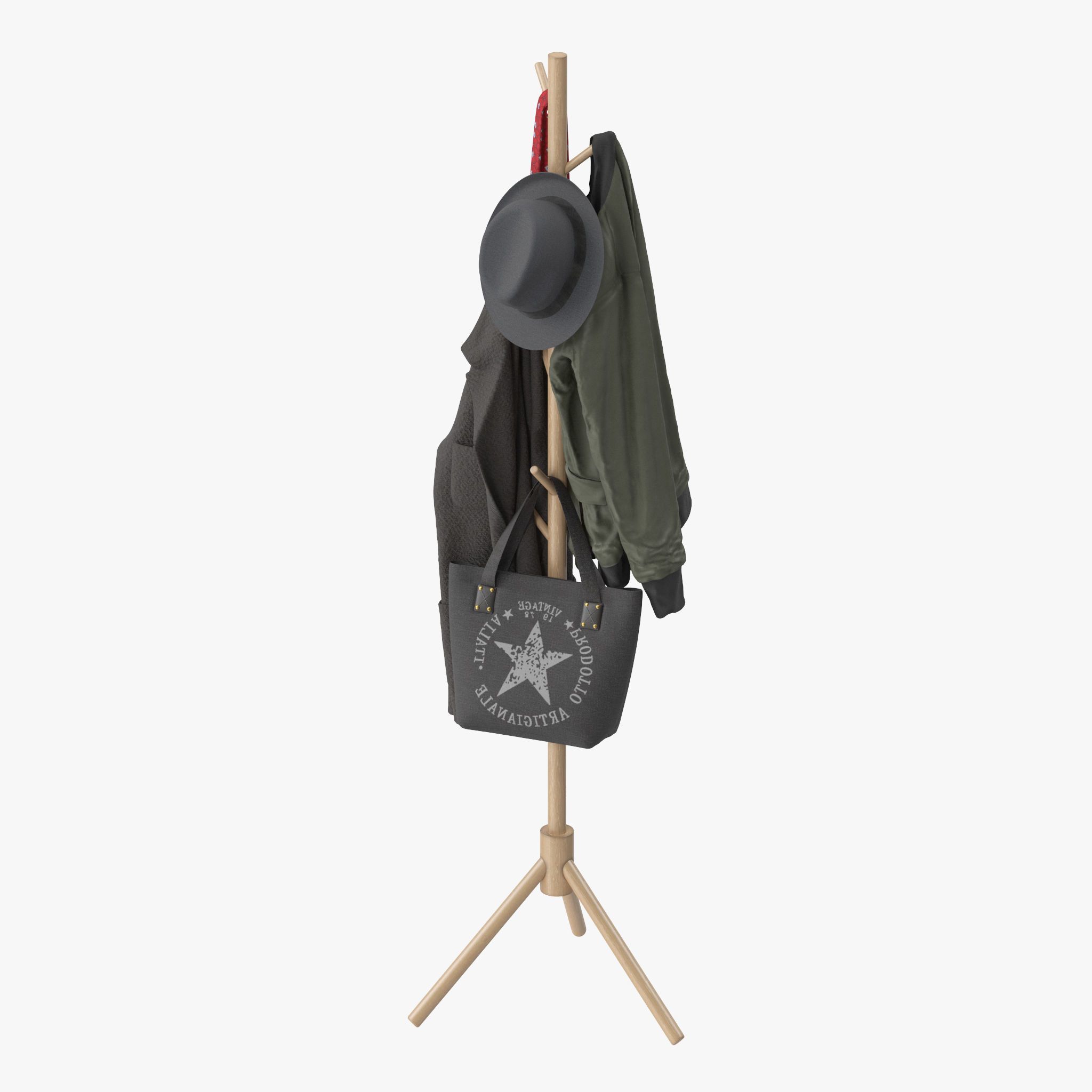 LENDRA Deluxe Wooden Coat Rack Tree 3D model_5