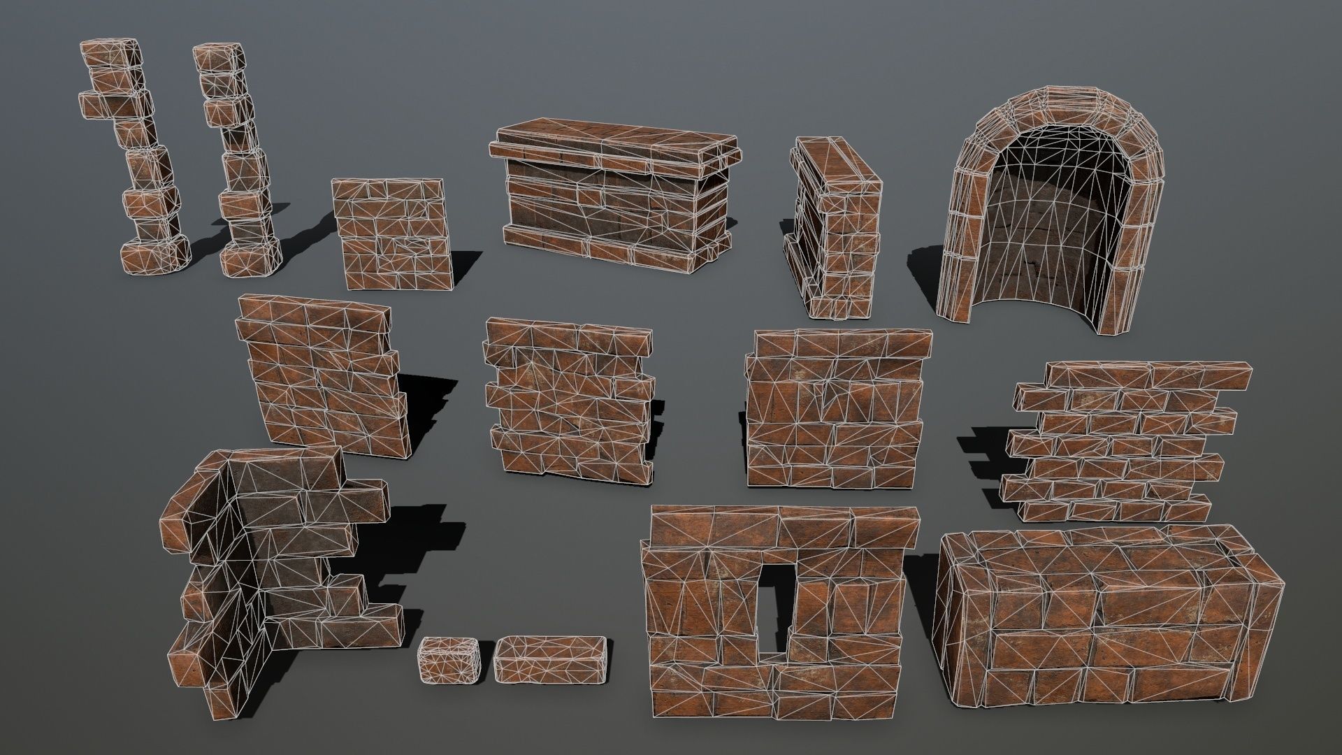 ruin set tree in middle of Low-poly 3D model_35