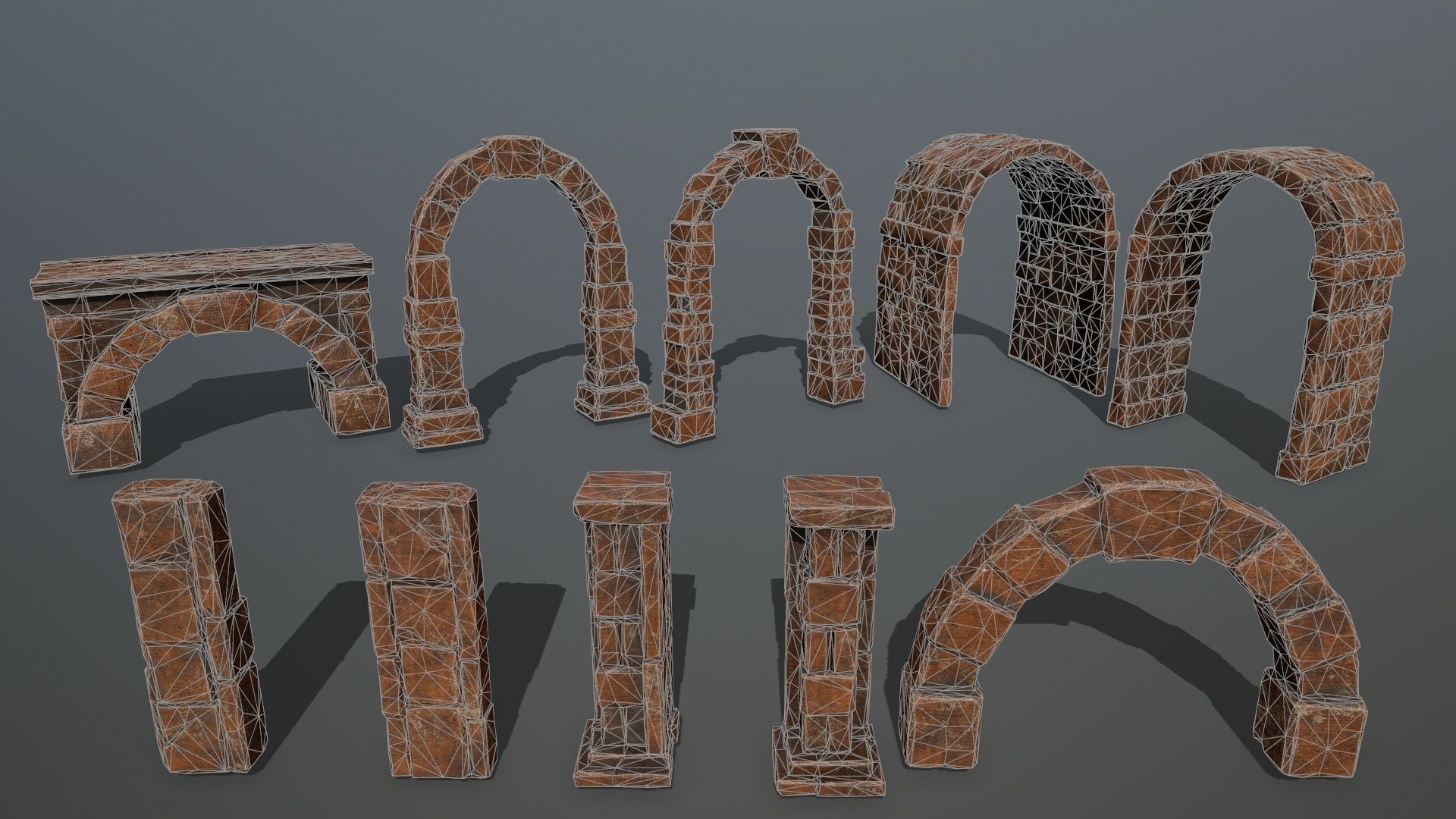 ruin set tree in middle of Low-poly 3D model_30