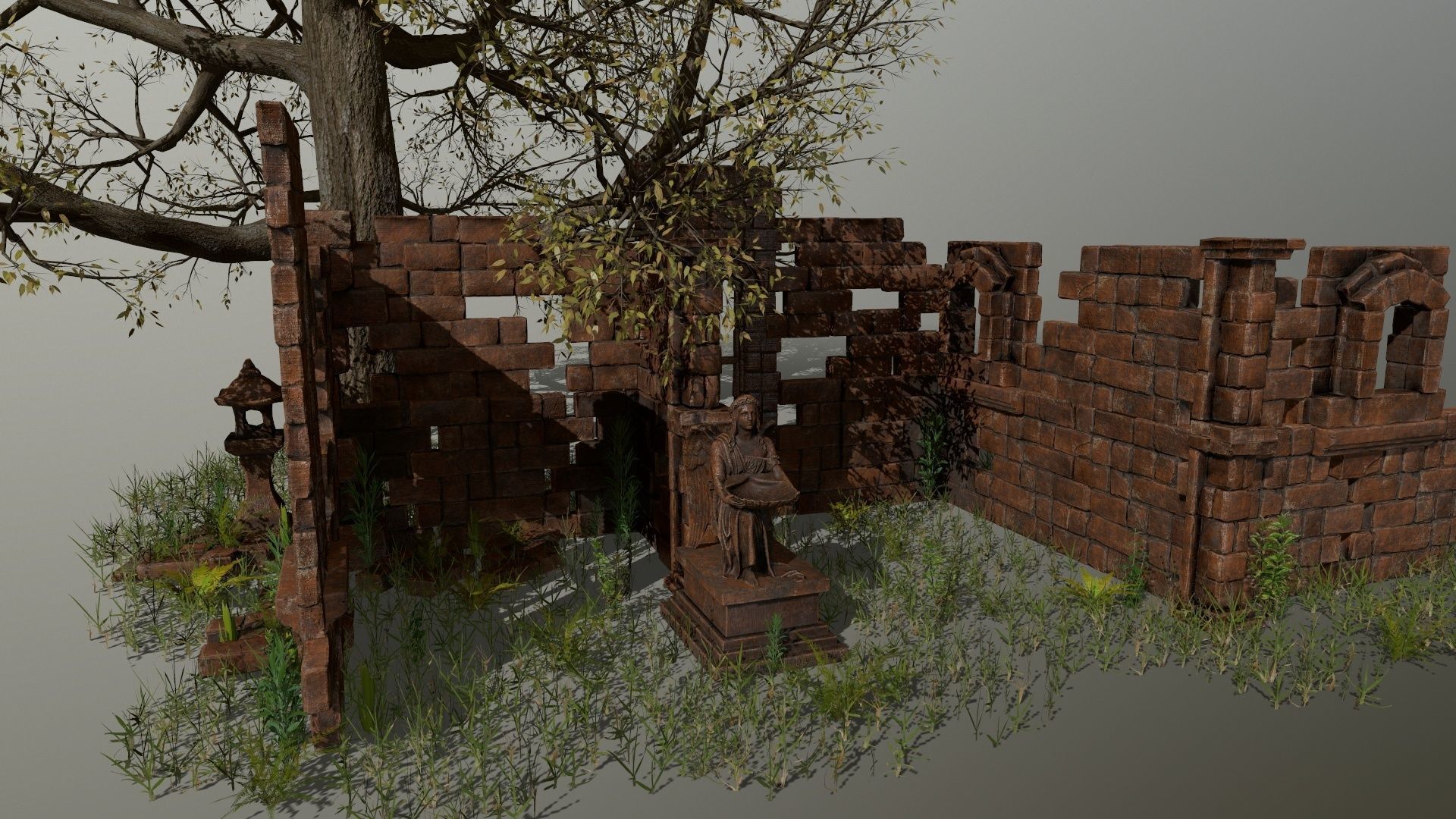 ruin set tree in middle of Low-poly 3D model_14
