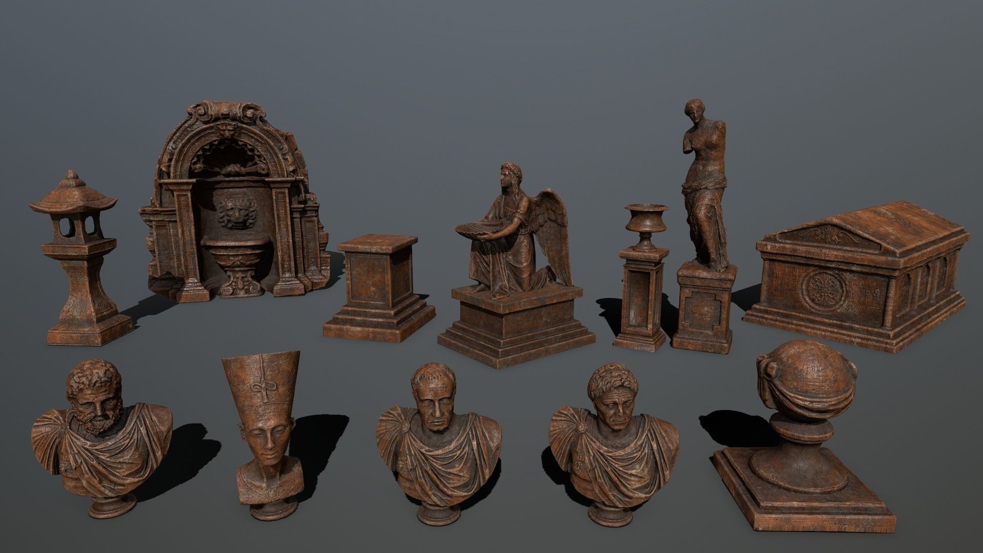 ruin set tree in middle of Low-poly 3D model_4