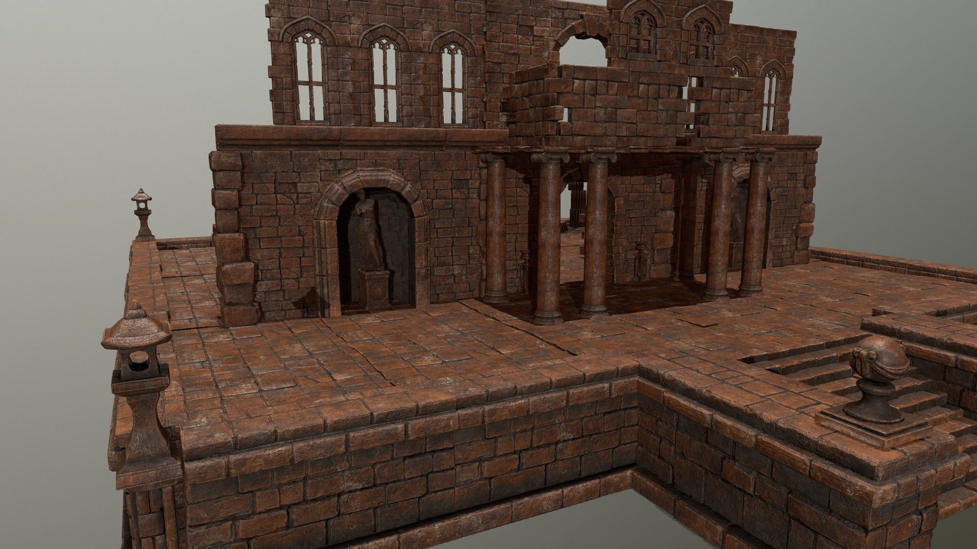 ruin set tree in middle of Low-poly 3D model_27