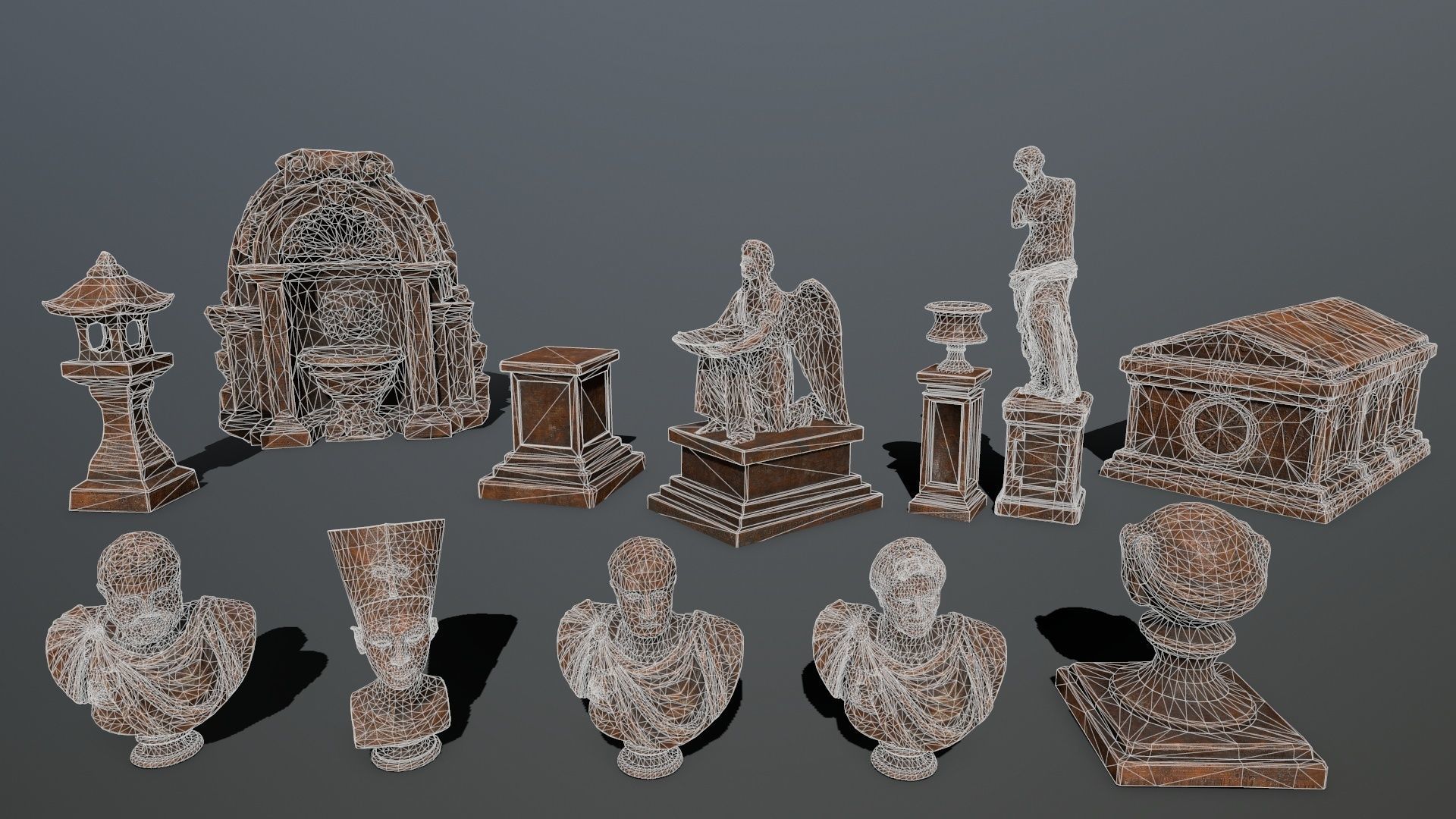 ruin set tree in middle of Low-poly 3D model_33