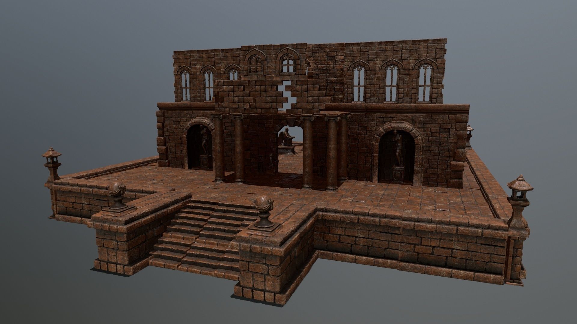 ruin set tree in middle of Low-poly 3D model_19