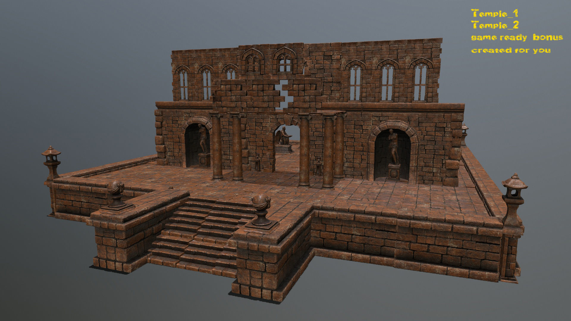 ruin set tree in middle of Low-poly 3D model_2