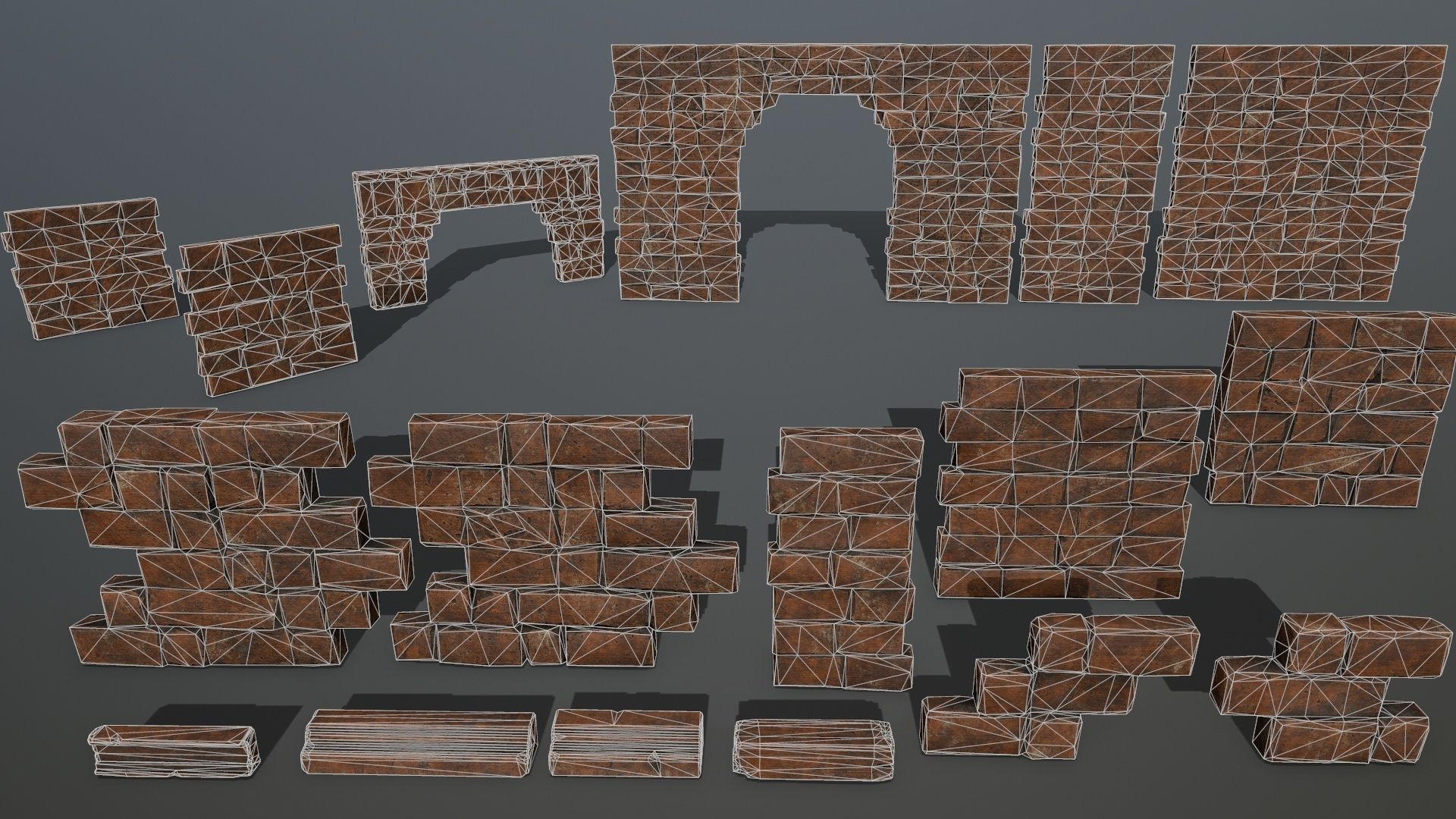 ruin set tree in middle of Low-poly 3D model_34