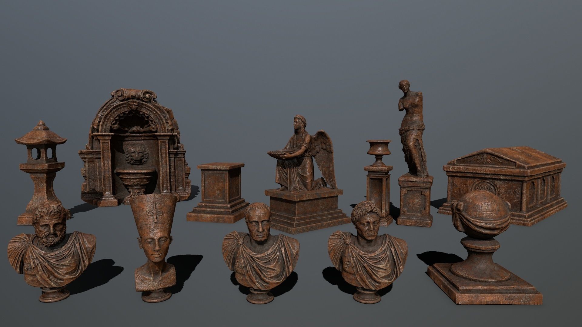 ruin set tree in middle of Low-poly 3D model_23