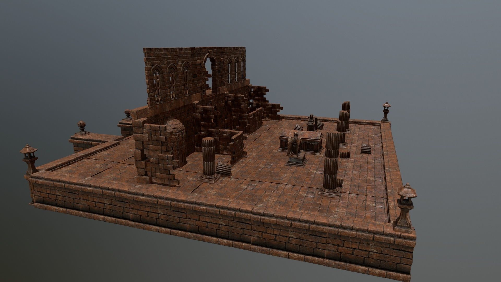 ruin set tree in middle of Low-poly 3D model_26