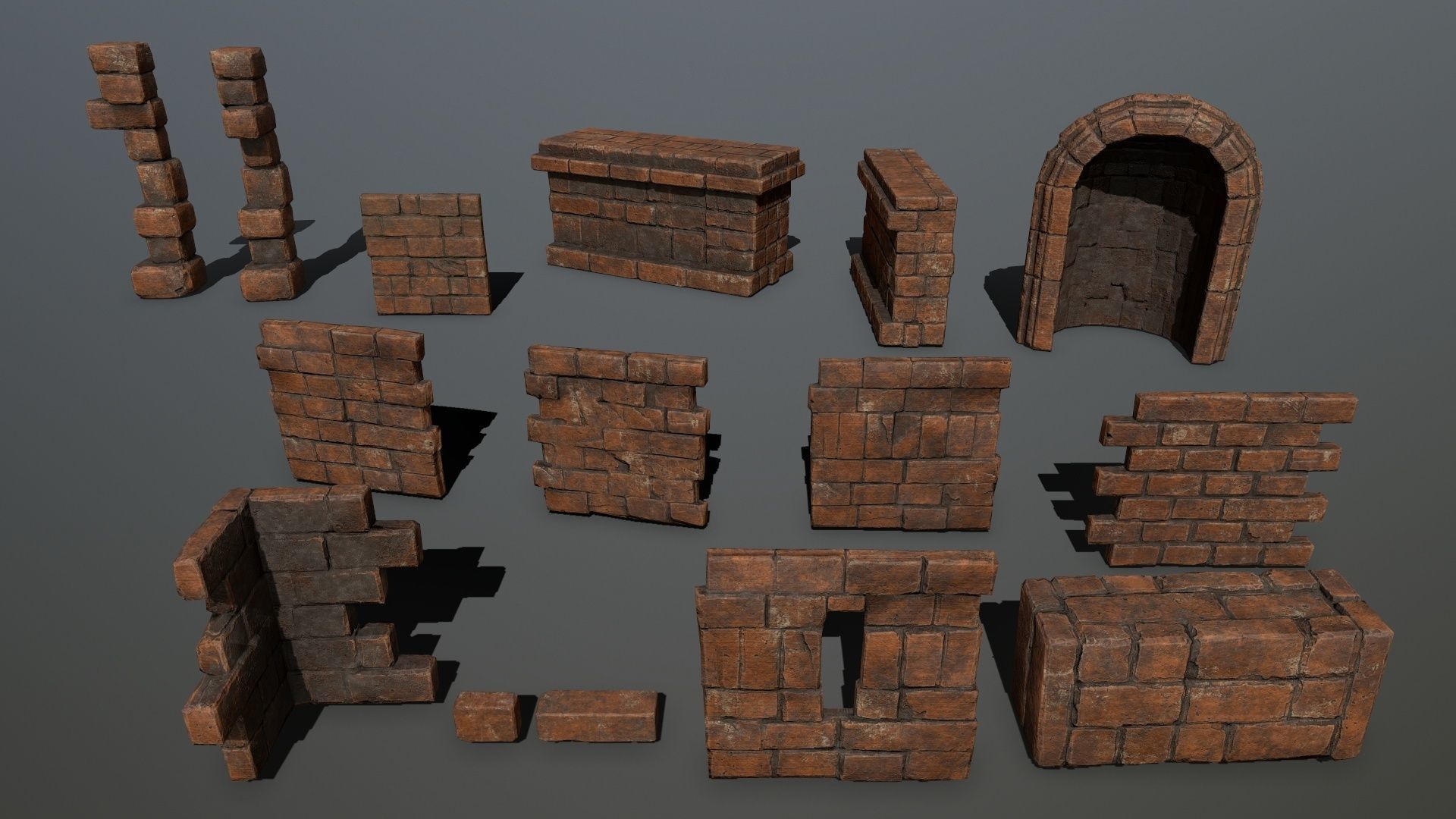 ruin set tree in middle of Low-poly 3D model_7