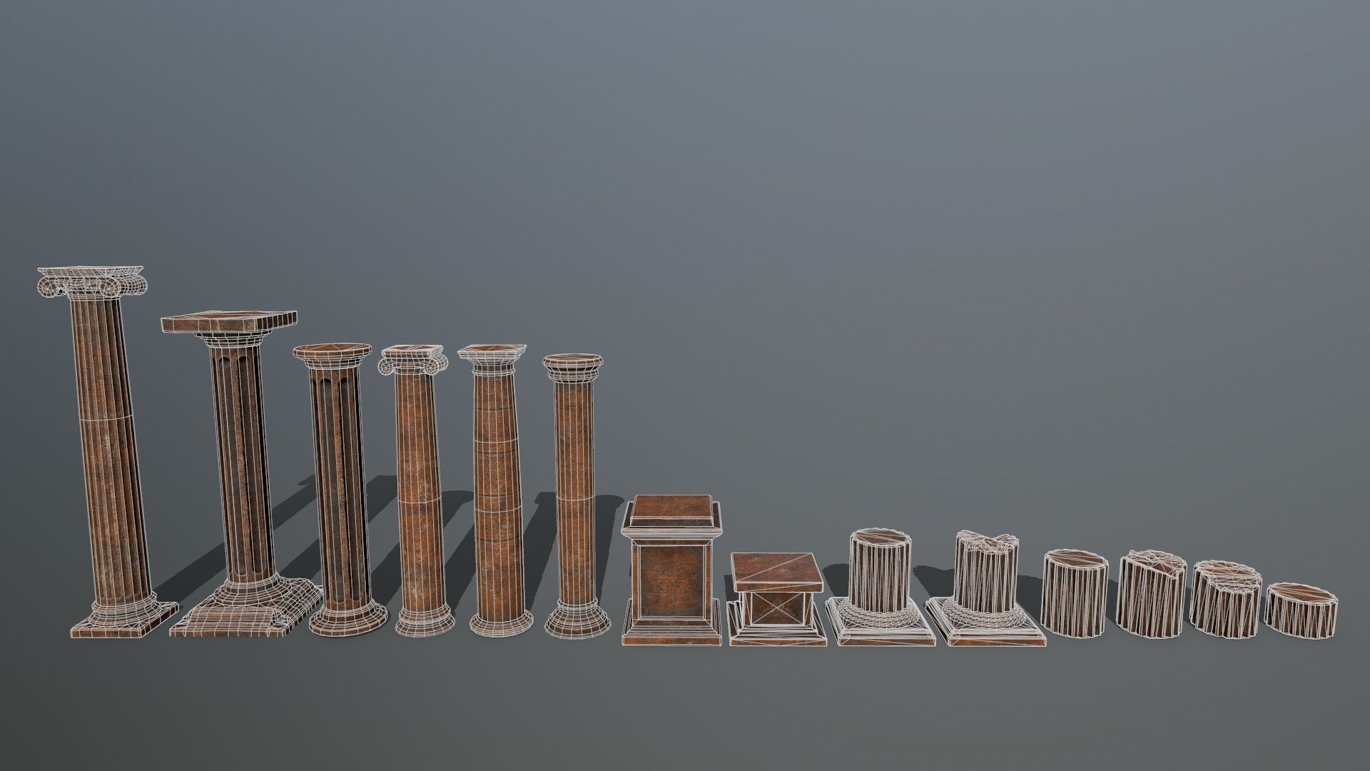 ruin set tree in middle of Low-poly 3D model_32
