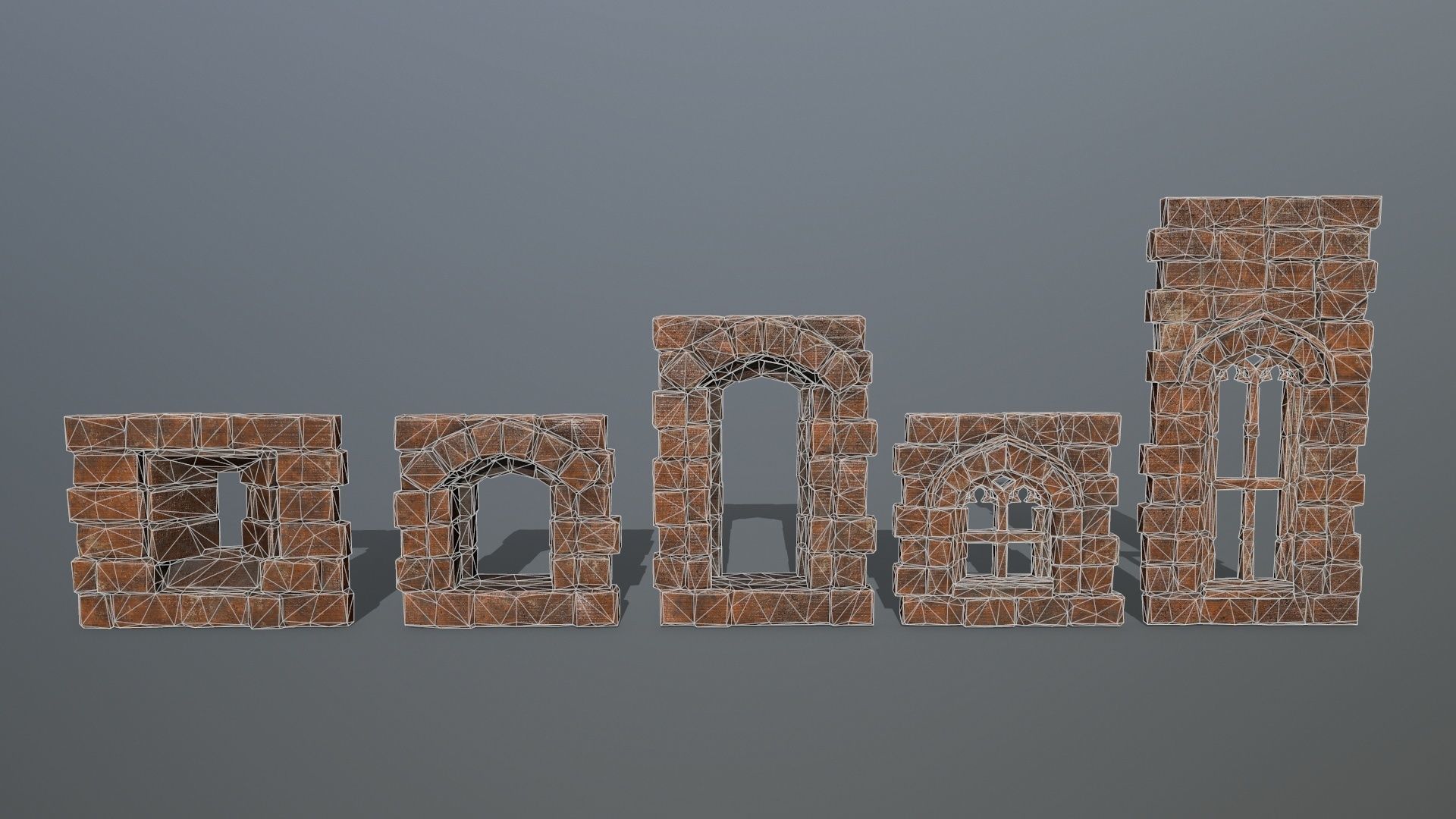 ruin set tree in middle of Low-poly 3D model_29