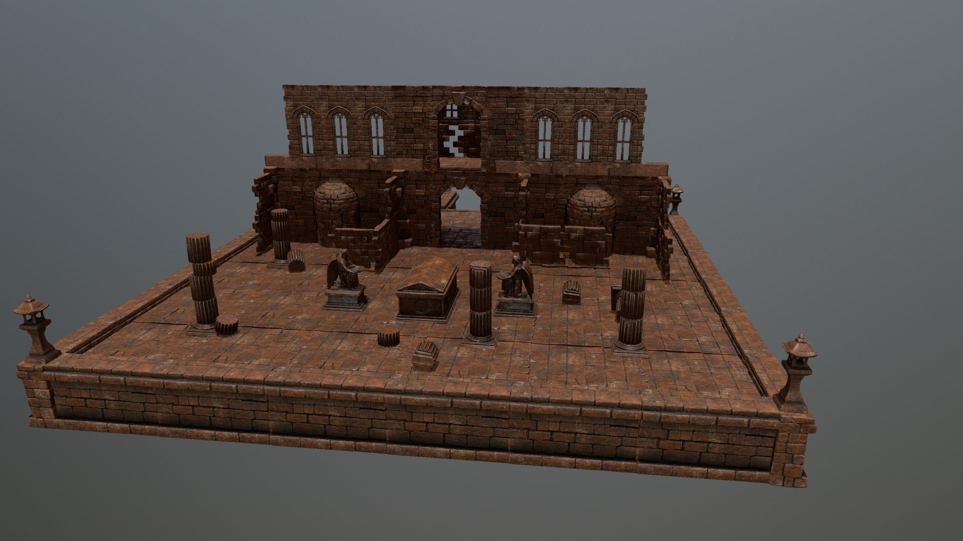 ruin set tree in middle of Low-poly 3D model_20