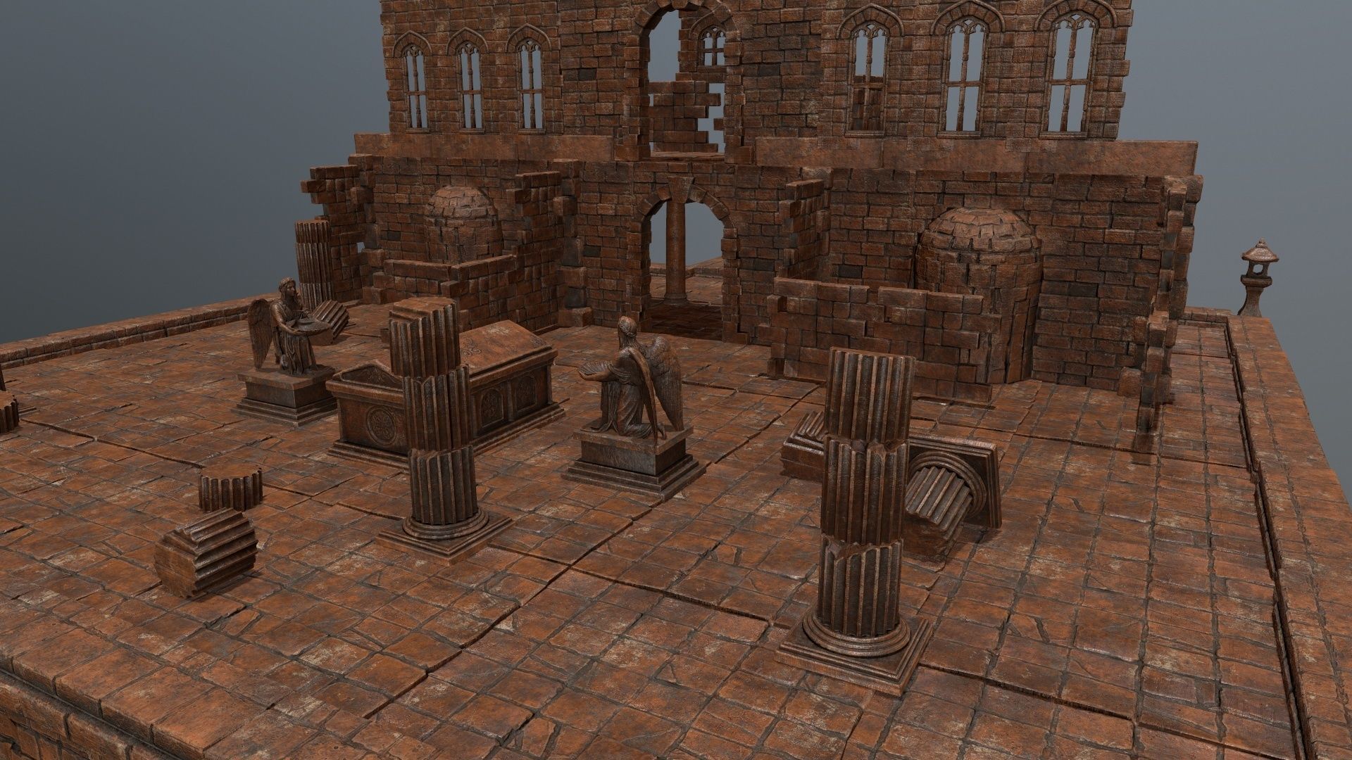 ruin set tree in middle of Low-poly 3D model_18