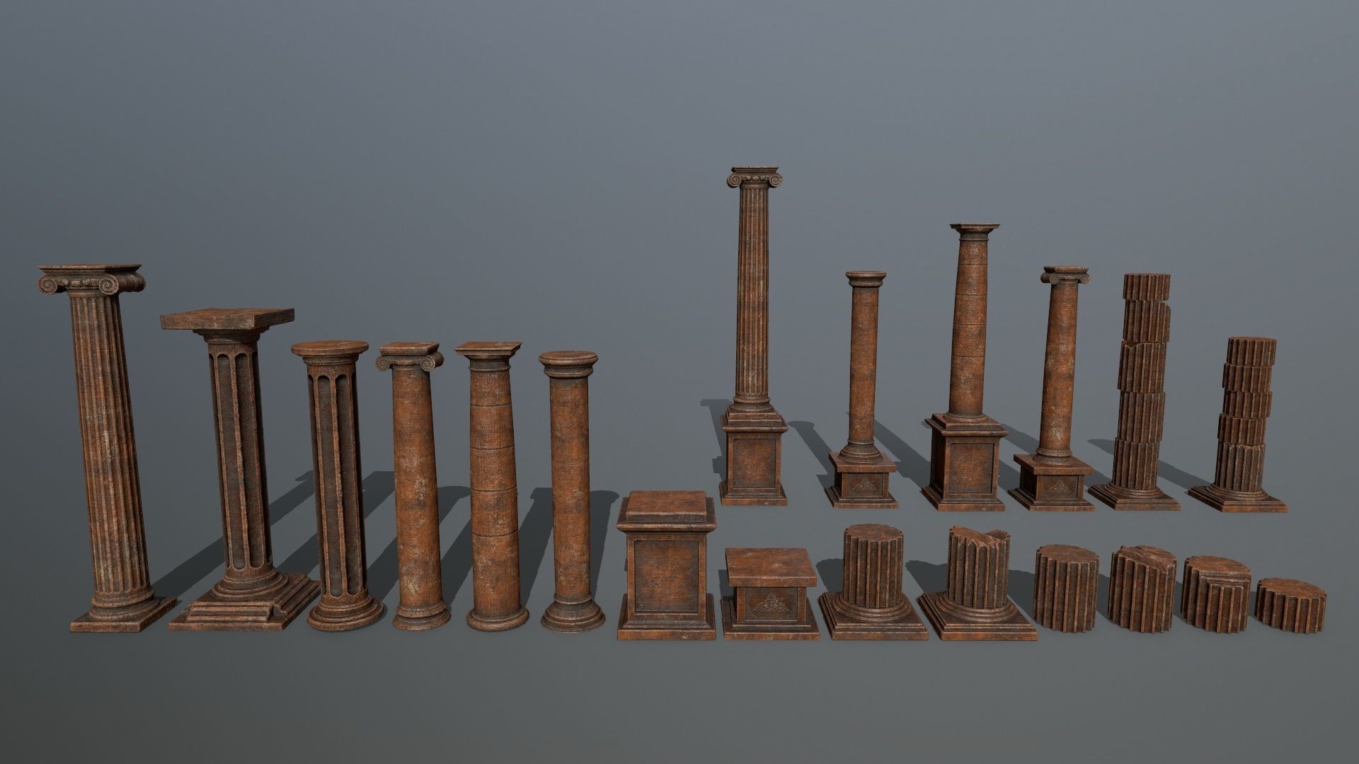 ruin set tree in middle of Low-poly 3D model_6