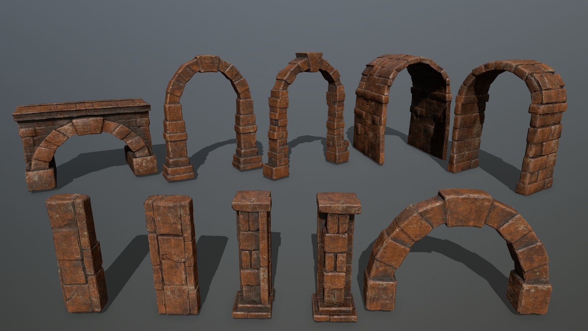 ruin set tree in middle of Low-poly 3D model_5