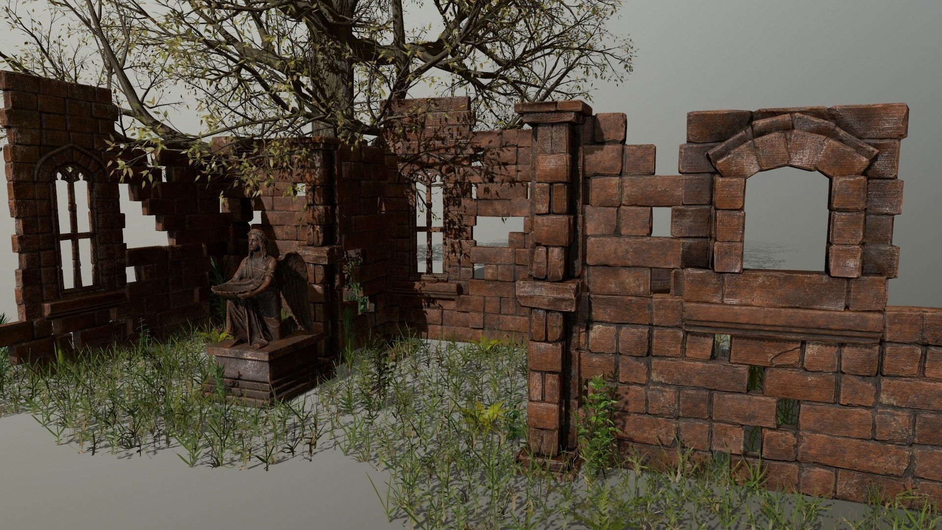 ruin set tree in middle of Low-poly 3D model_15