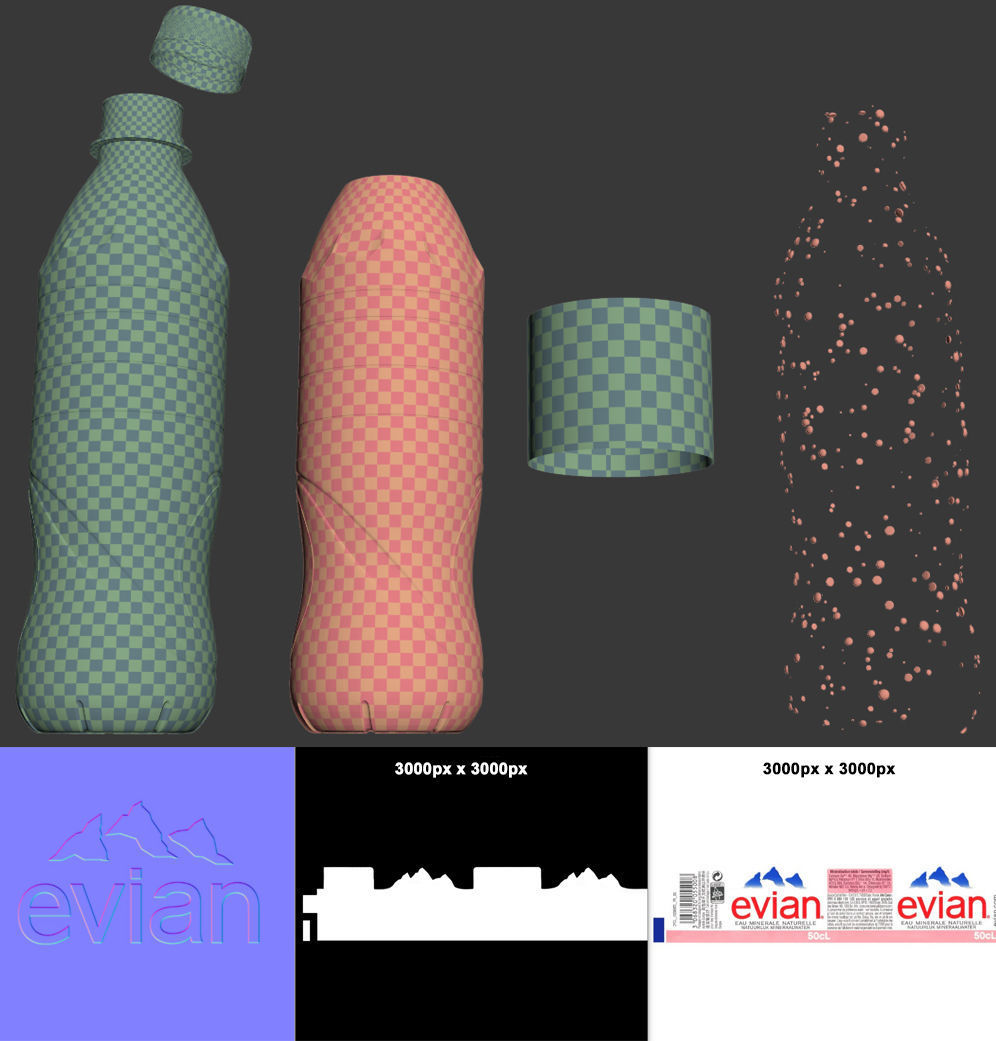 Pack of 2 bottle Evian 50cl and 150cl 3D model_15