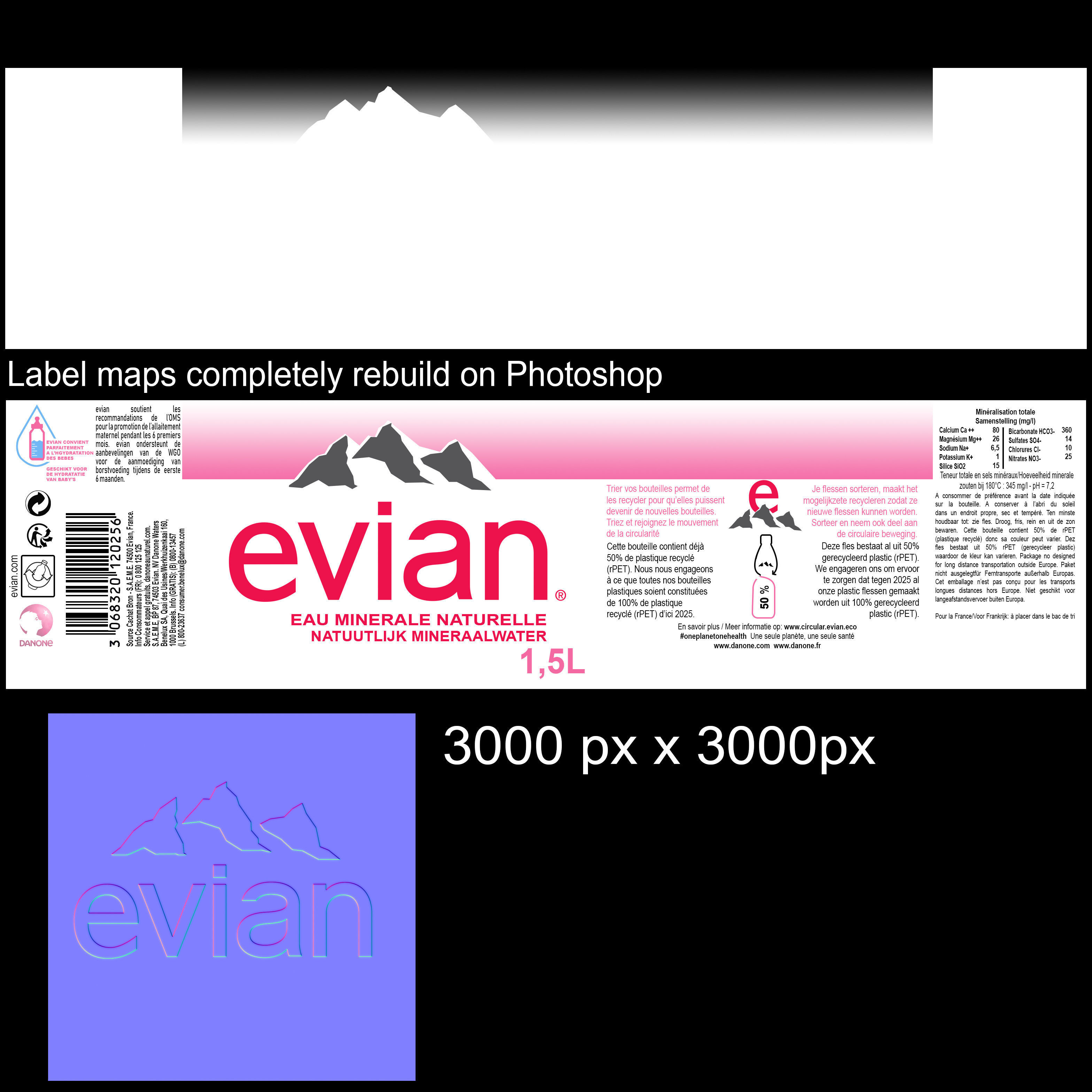 Pack of 2 bottle Evian 50cl and 150cl 3D model_14