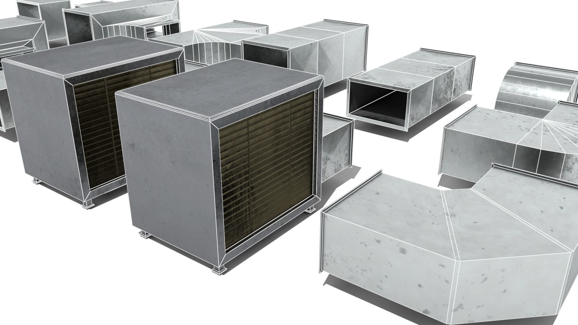 Modular Square Air Conditioning Tubing  Low-poly 3D model_17
