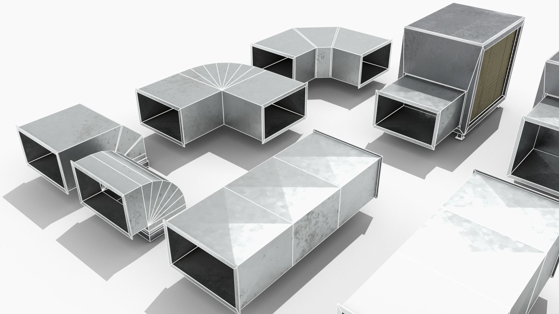 Modular Square Air Conditioning Tubing  Low-poly 3D model_7