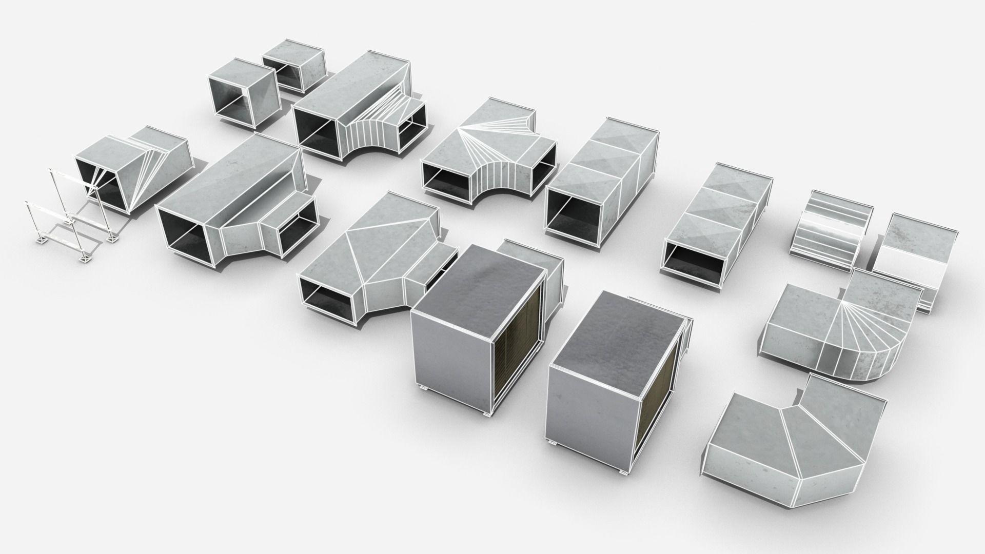 Modular Square Air Conditioning Tubing  Low-poly 3D model_1