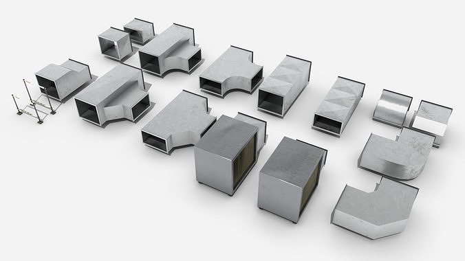 Modular Square Air Conditioning Tubing  Low-poly 3D model