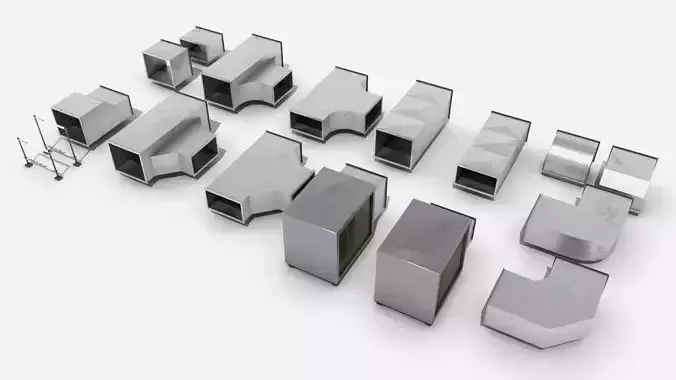 Modular Square Air Conditioning Tubing  Low-poly 3D model