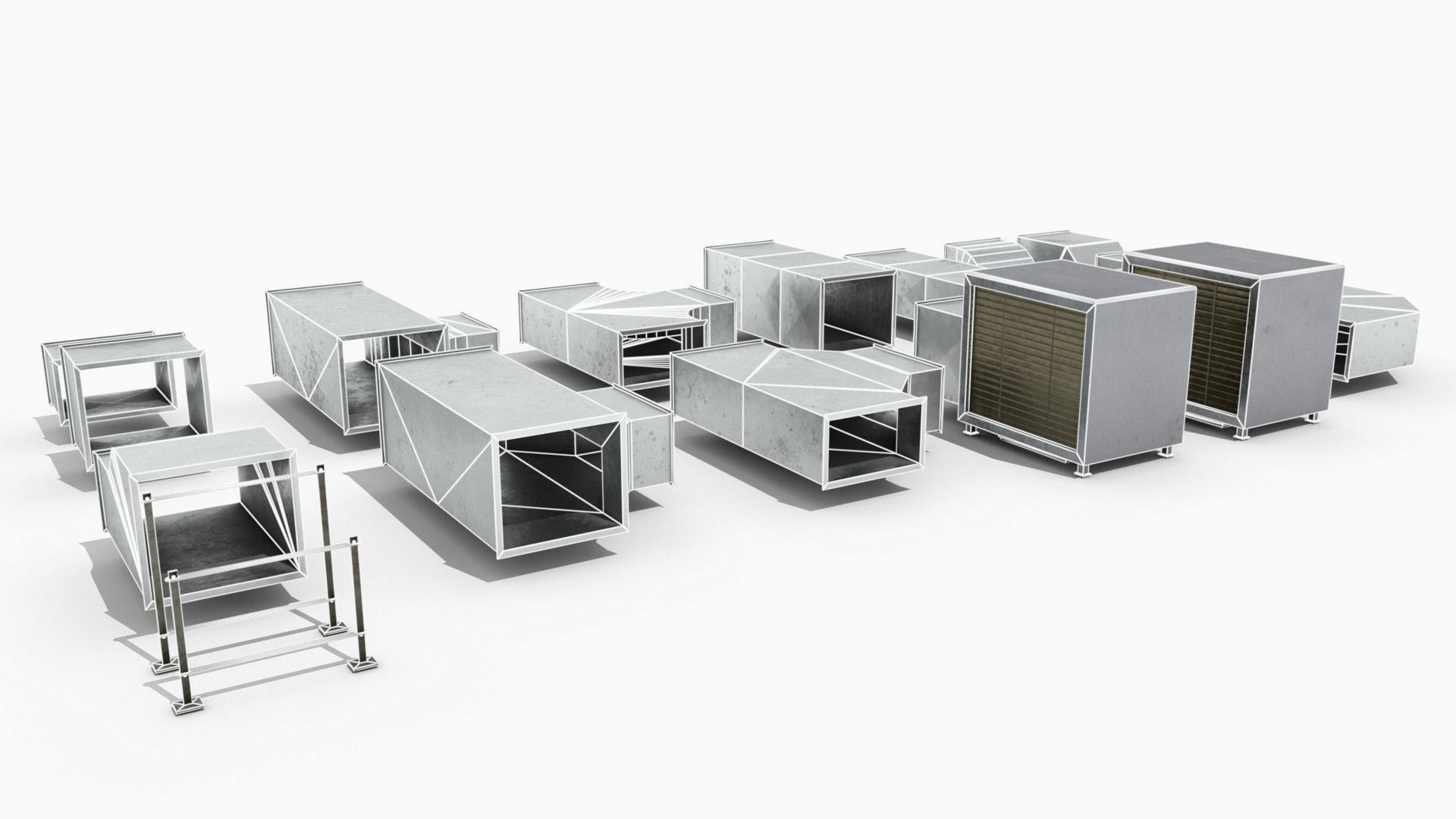 Modular Square Air Conditioning Tubing  Low-poly 3D model_3