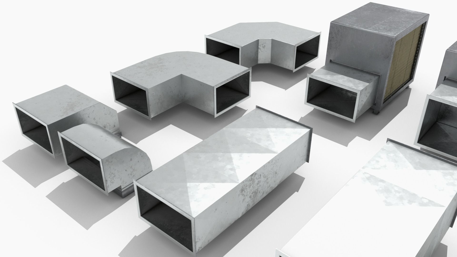 Modular Square Air Conditioning Tubing  Low-poly 3D model_6