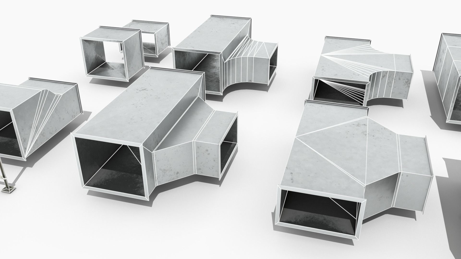 Modular Square Air Conditioning Tubing  Low-poly 3D model_15