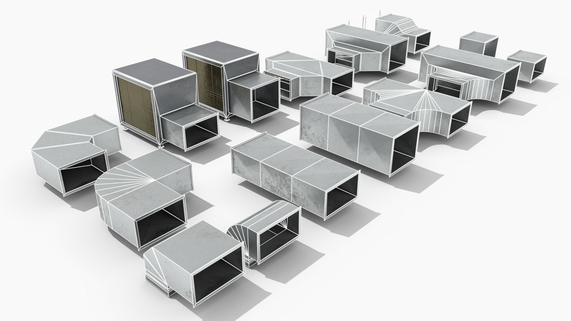 Modular Square Air Conditioning Tubing  Low-poly 3D model_5