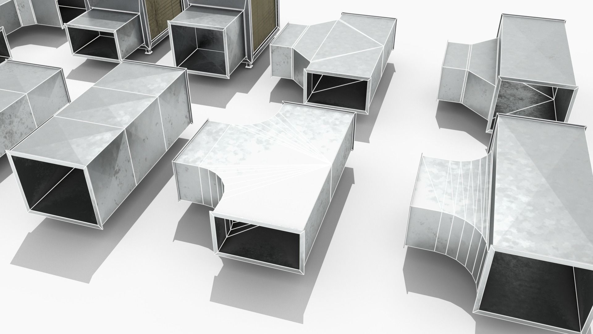 Modular Square Air Conditioning Tubing  Low-poly 3D model_9