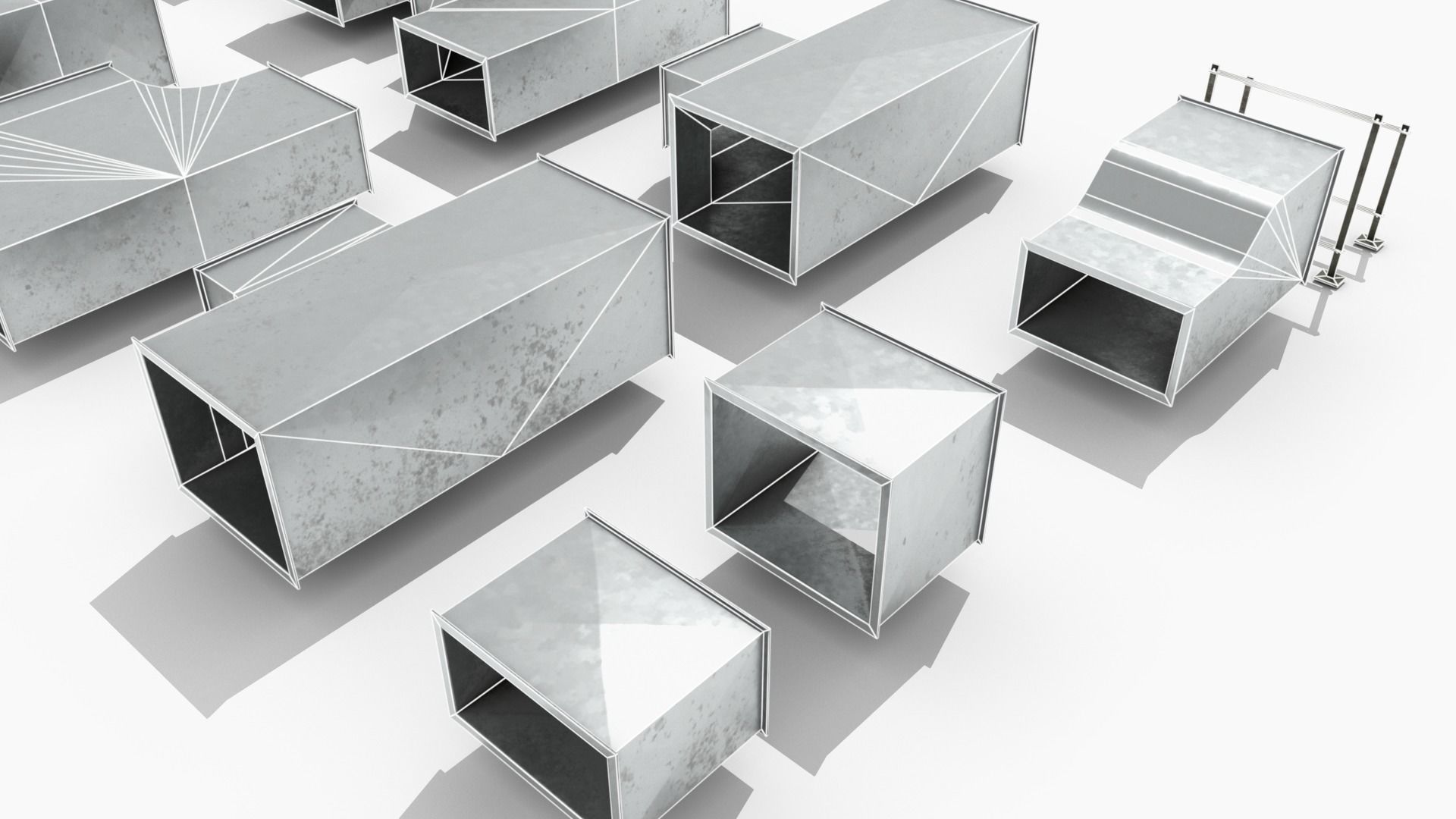 Modular Square Air Conditioning Tubing  Low-poly 3D model_11