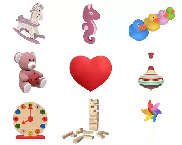Children wood toys pbr part 2 3D Model Collection
