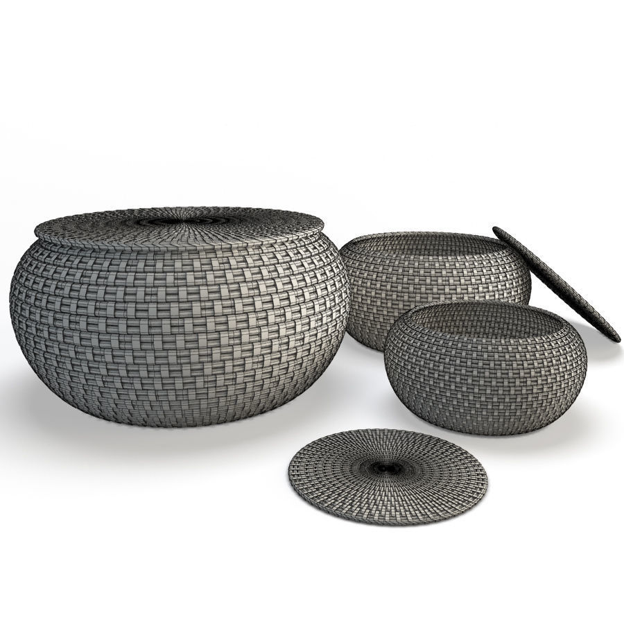 Rattan Braided Baskets 3D model_2
