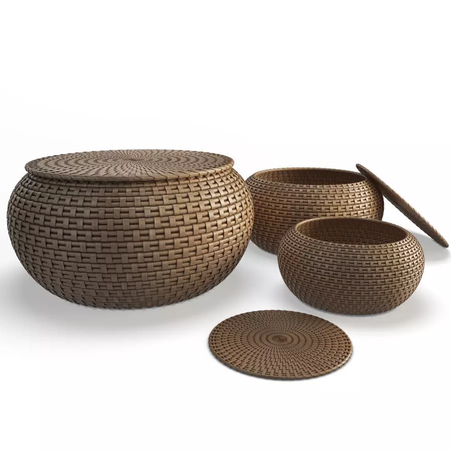 Rattan Braided Baskets 3D model_0