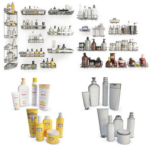 Bathroom Products and Metallic Shelves 3D model