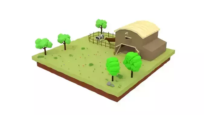 Low Poly Farm Barn Scene